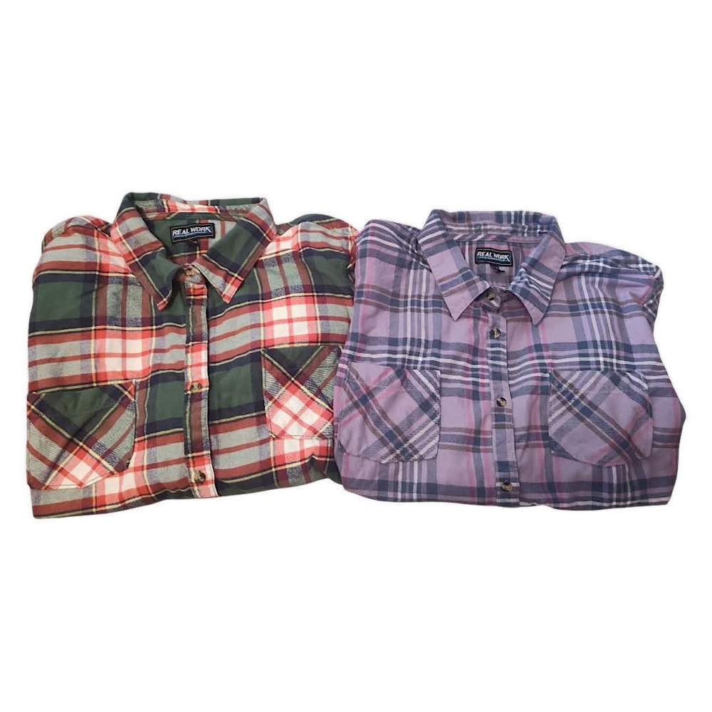 Real Work bundle of 2 Plaid Button-Up Shirts